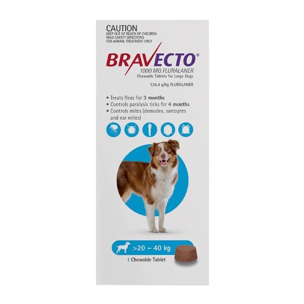 Bravecto For Large Dogs 20-40kg (Blue) 1 Chew