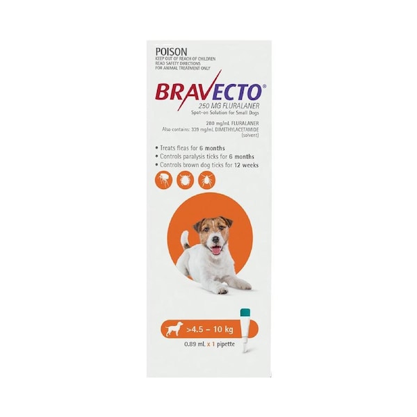 Bravecto Spot On For Small Dogs 4.5-10Kg (Orange) 1 Pipette