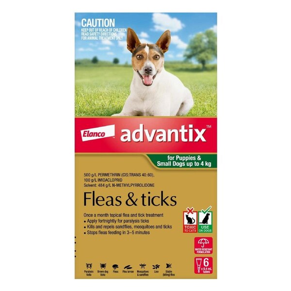 Advantix For Small Dogs & Pups Up To 4Kg (Green) 6 Pack