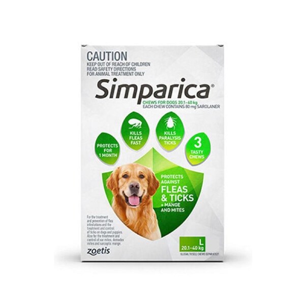 Simparica for Large Dogs 20.1 to 40 Kg (Green) 3 Chews