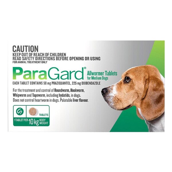 Paragard Allwormer Tablets For Medium Dogs 10 Kg 4 Tablets GREEN