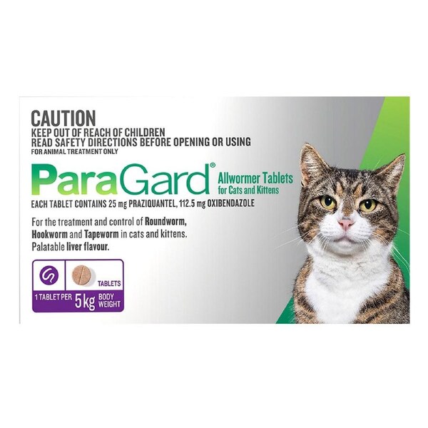 Paragard Allwormer Tablets For Cats and Kittens 5 Kg 4 Tablets PURPLE