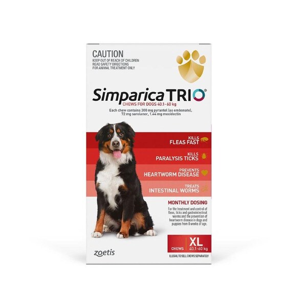 Simparica TRIO for Extra Large Dogs 40.1 to 60 Kg (Red) 3 Chews