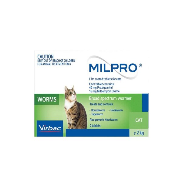 Milpro Allwormer For Cats Over 2 Kg 2 Tablets