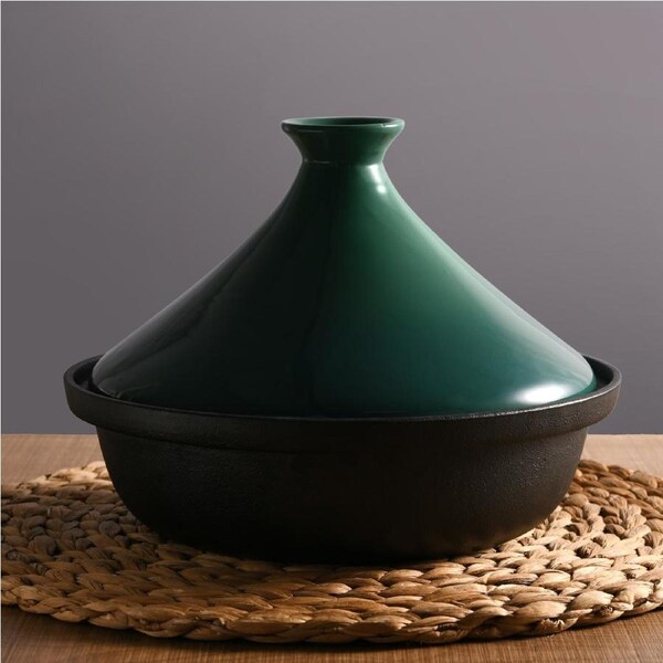 Gourmet Kitchen Signature Cast Iron Tagine with Ceramic Lid Ombre Green D25xH18.5cm