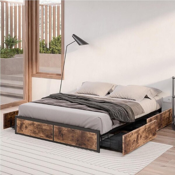 Levede Platform Bed Frame with 4 Drawers minimalist bed base - Double