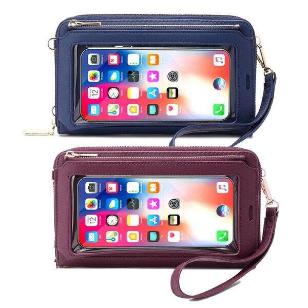 2Pcs Multi-function RFID crossbody Phone Wallet with Credit Card Slots for cellphone within 7.9 inches