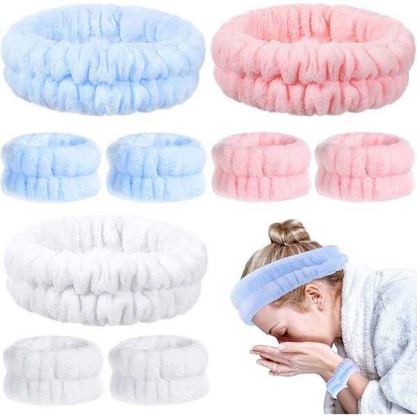 9 Pcs Reusable Spa Microfiber Headband Face Wash Wrist Washband Set