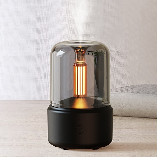 Retro Air Humidifier Ultrasonic USB Aroma Diffuser With Candle Night Light