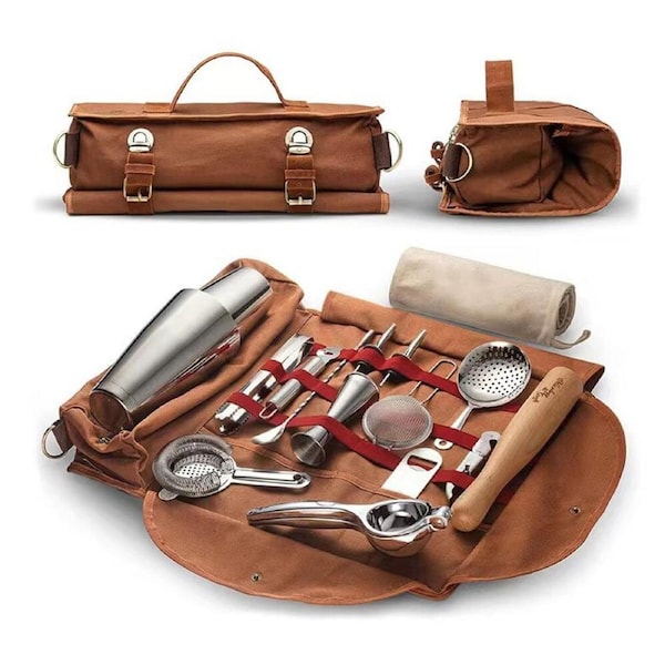 Portable Travel Bag Bar Canvas Bag BartenderCocktail Shaker Wine Storage Bag