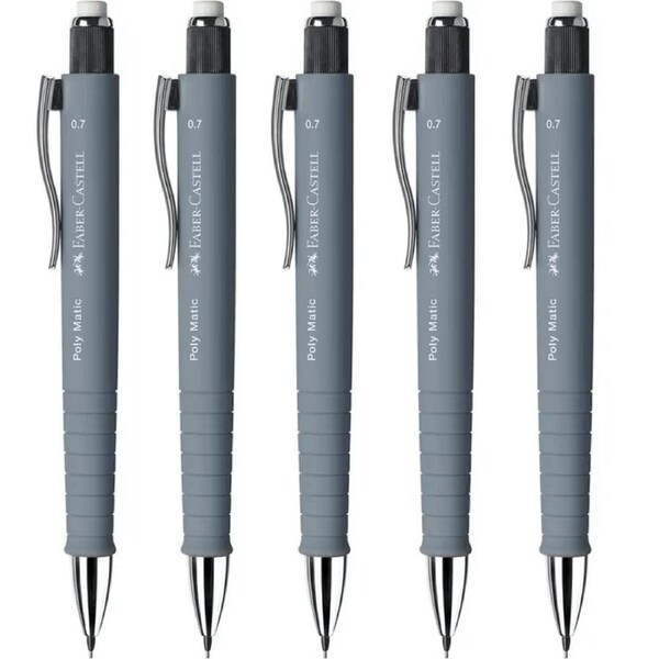 Faber-Castell Polymatic Mechanical Pencil Pacer 0.7mm Grey 5 Pack