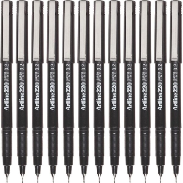 Artline 220 Fineliner Pen 0.2mm Extra Fine Black Box 12