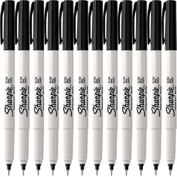 Sharpie Permanent Marker Pen Ultra Fine 0.3mm Black Box 12