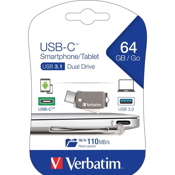 Verbatim USB-C Dual Sided USB Flash Drive 64GB Stick
