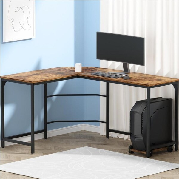 Artiss 147cm Computer Desk L-Shape Home Office Desks CPU Stand Brown