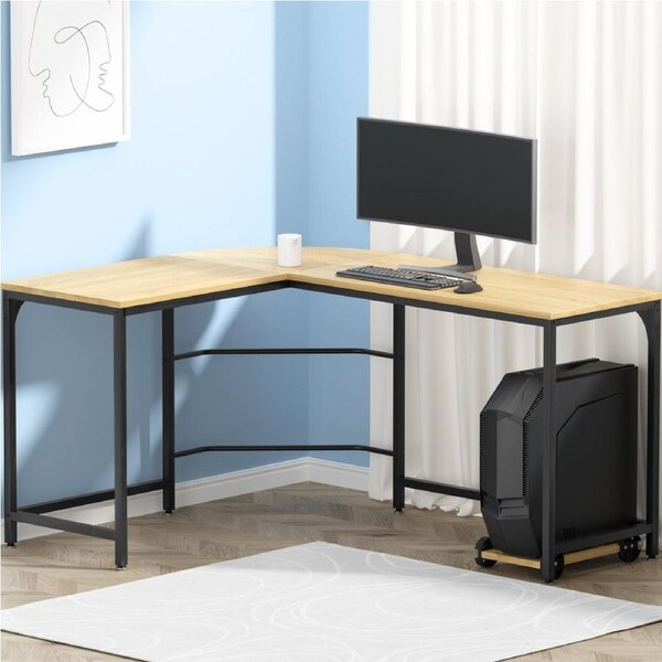 Artiss 147cm Computer Desk L-Shape Home Office Desks CPU Stand Oak