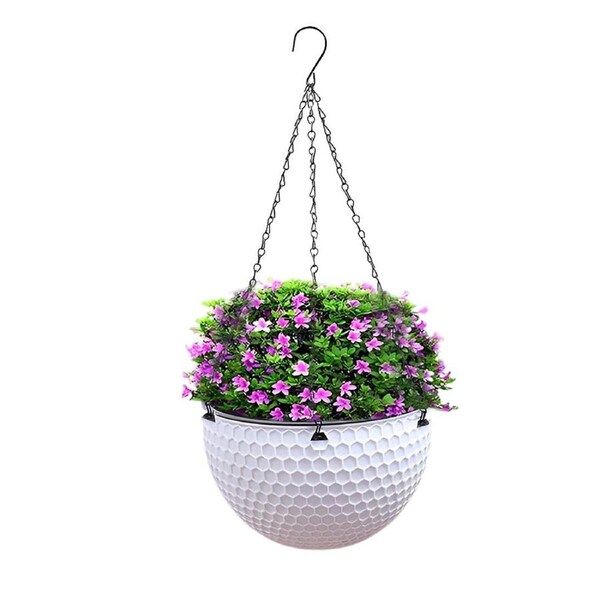 SOGA White Medium Hanging Resin Self-Watering Flower Pot Planter