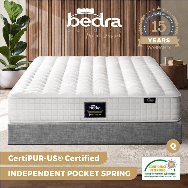 Bedra Mattress Queen Bed Luxury Tight Top Pocket Spring Foam Medium Firm 27cm