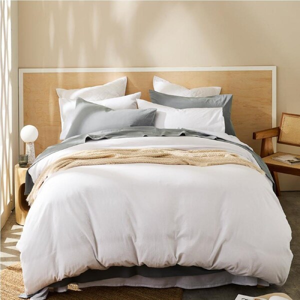 Stonewash Quilt Cover Set Super King 270X240cm White MyHouse