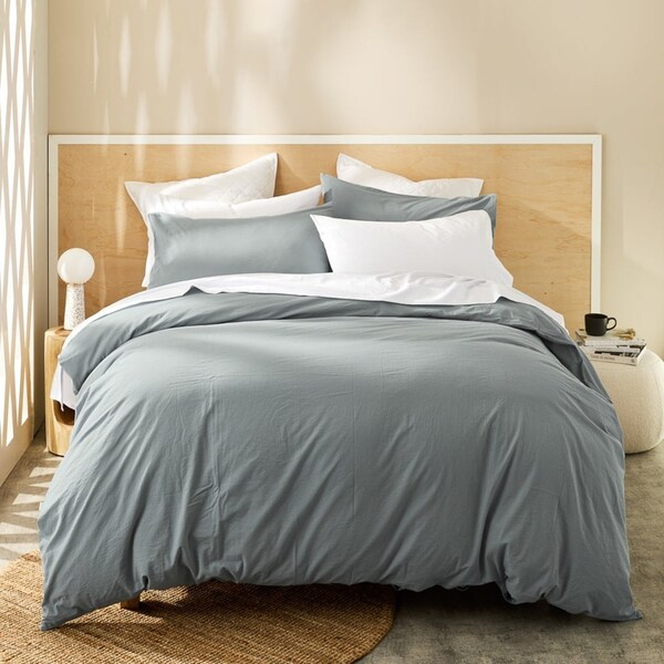 MyHouse Stonewash Quilt Cover Set Petrol 210X210cm - Denim - Queen