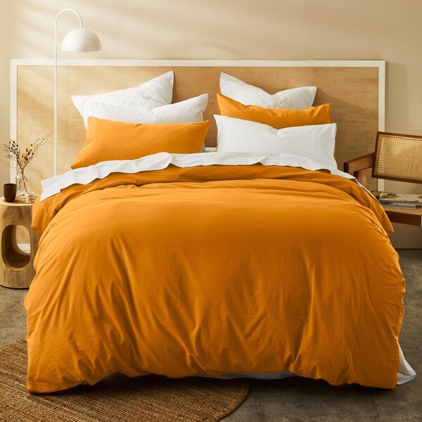 MyHouse Stonewash Quilt Cover Set 245X210cm - Mango - King