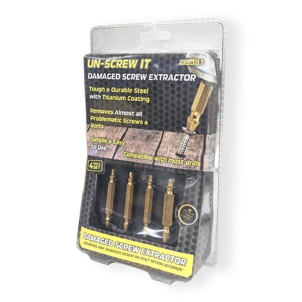 4pc Hercules Unscrew It Damaged Screw Extractors/Remover Set w/Titanium Coating