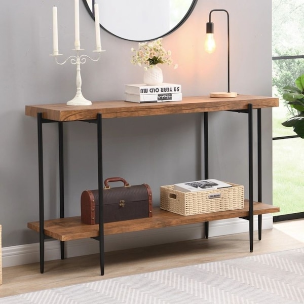 IHOMDEC Extra Long Console Sofa Table Rustic 135cmW Rustic Dark Brown