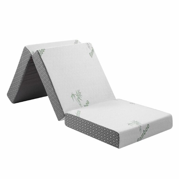 Single Foam Mattress Trifold Sofa Bed Folding Camping Floor Portable Sleeping Mat Cushion with Removable Bamboo Cover