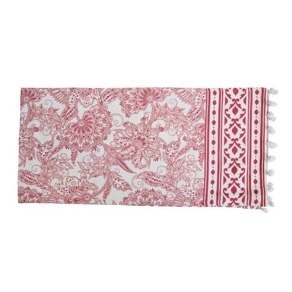 French Country Table Runner Punch with Pom Poms 130x30cm