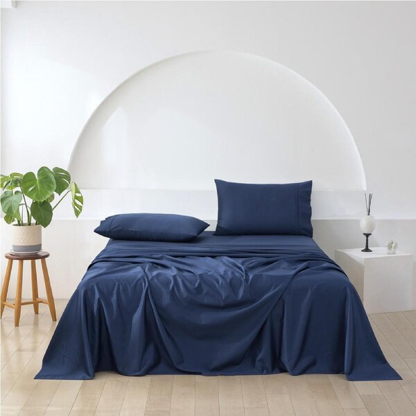 ESSN 500TC Cotton Sateen Sheet Set Navy King Bed