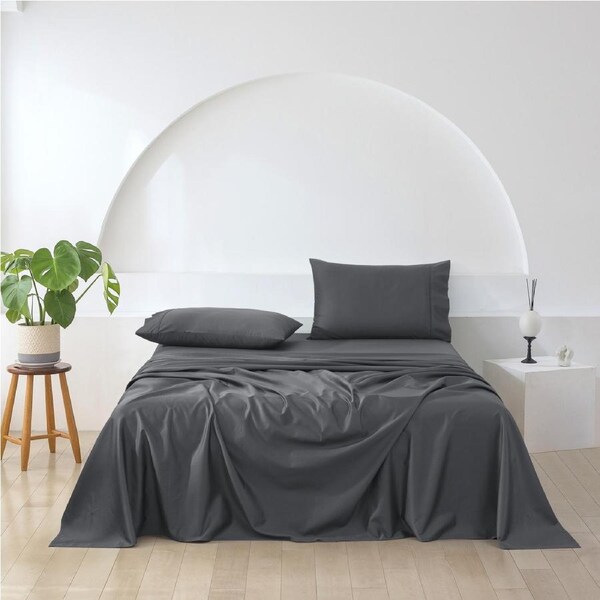 Essn 500TC Cotton Sateen Sheet Set Charcoal King Bed