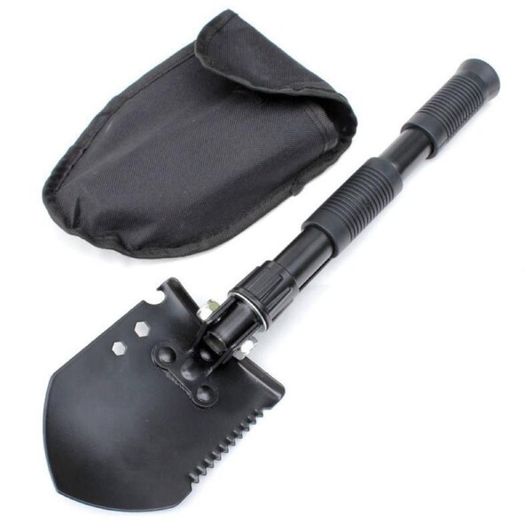 Nevenka Military Folding Shovel Survival Camping Snow Shovel Adjustable Angle with Shovel Bag-Black