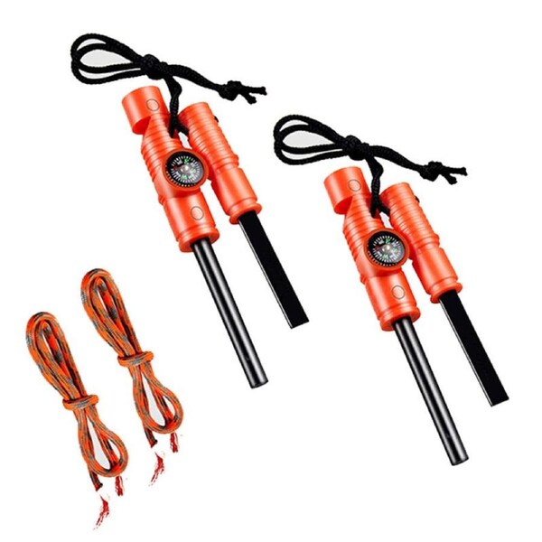 Nevenka 2Pack 5-in-1 Magnesium Fire Starter with Compass Whistle High Temp Magnesium Rod