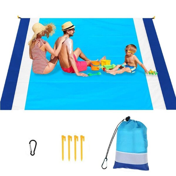 Nevenka Sand Free Beach Blanket 82 x79inches Portable Waterproof Beach Mat-RoyalBlue White