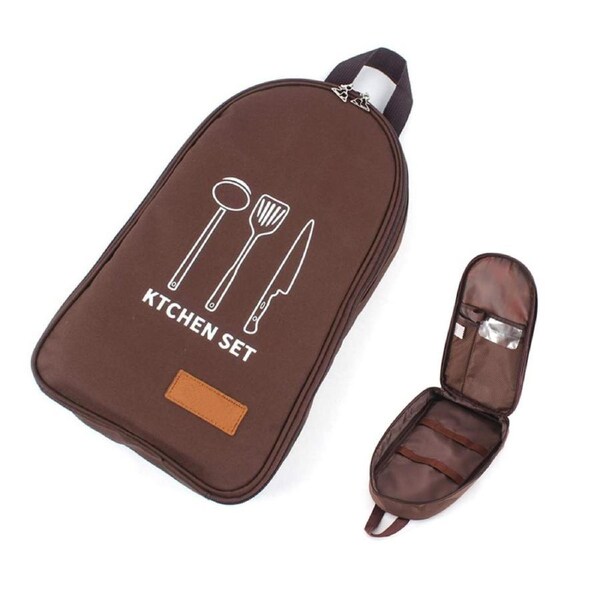 Nevenka Cooking Utensils Organizer Travel Bag Portable Pouch for BBQ Camp Kitchen Kit-Brown