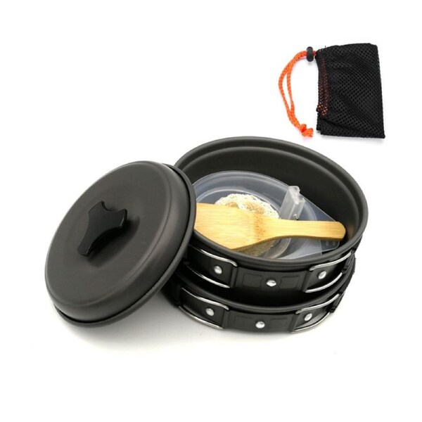 Nevenka Camping Cookware Mess Kit with Storage Bag-Black