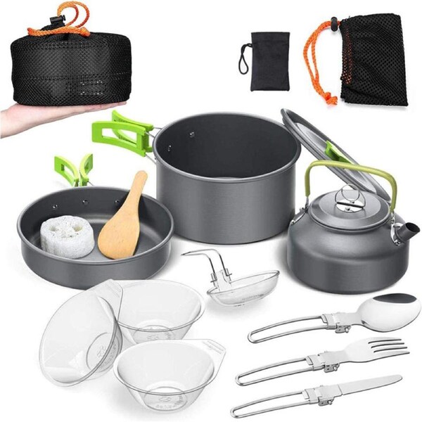 Nevenka Camping Cookware Mess Kit for Outdoor Hiking and Picnic-Green