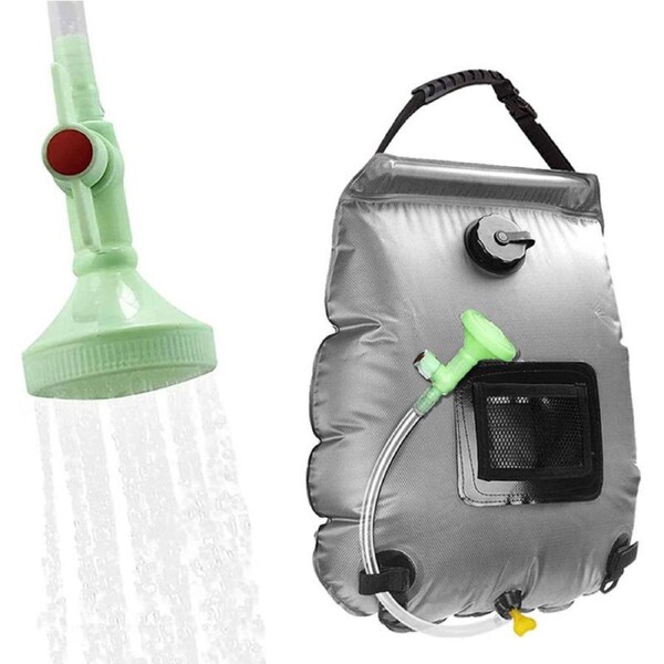 Nevenka 20L Solar Shower Bag with Removable Hose and Shower Head for Camping-Grey