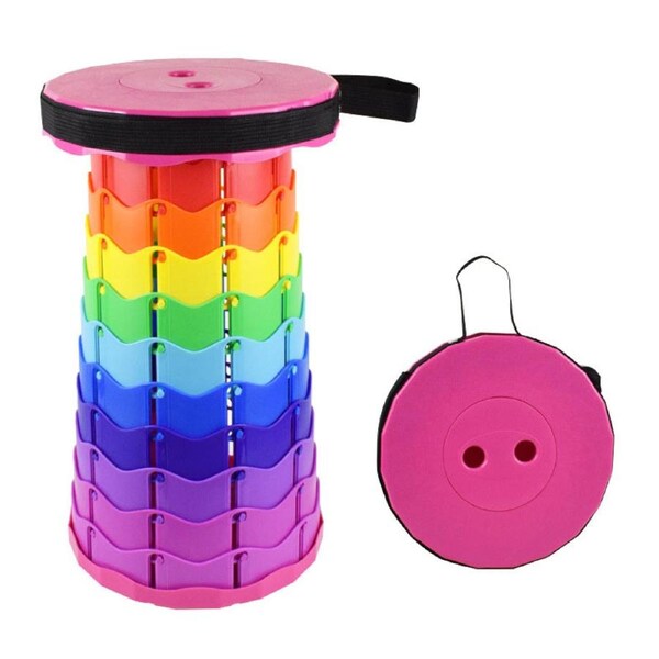 Nevenka Portable Collapsible Stool 400 lb Load Capacity for Camping-Pink Rainbow