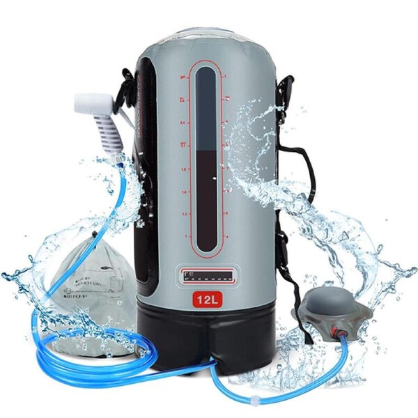 Nevenka Portable 12L Solar Camping Shower Bag with Water Pump and Shower Head Hose