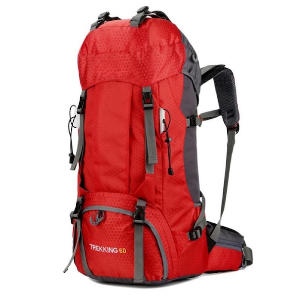 Nevenka 60L Waterproof Lightweight Hiking Backpack with Rain Cover for Climbing Camping-Red