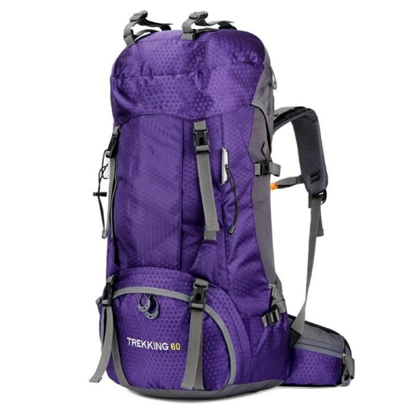 Nevenka 60L Waterproof Lightweight Hiking Backpack with Rain Cover for Climbing Camping-Purple