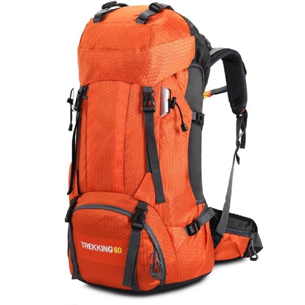 Nevenka 60L Waterproof Lightweight Hiking Backpack with Rain Cover for Climbing Camping-Orange