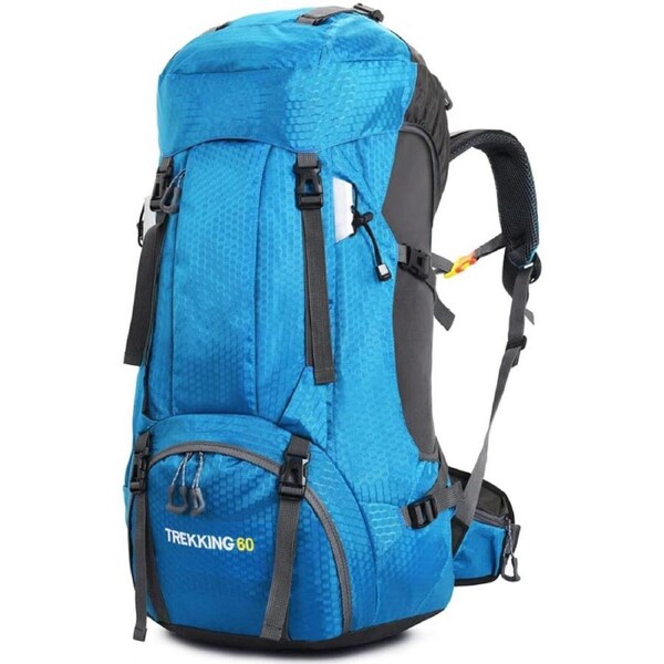 Nevenka 60L Waterproof Lightweight Hiking Backpack with Rain Cover for Climbing Camping-Light Blue