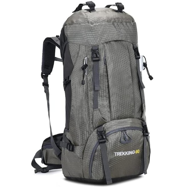 Nevenka 60L Waterproof Lightweight Hiking Backpack with Rain Cover for Climbing Camping-Grey