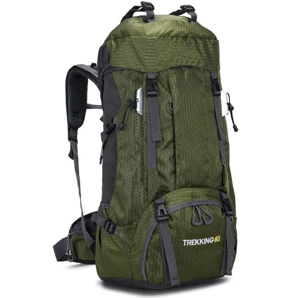 Nevenka 60L Waterproof Lightweight Hiking Backpack with Rain Cover for Climbing Camping-Army Green