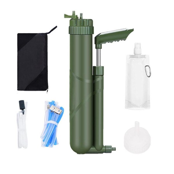 Nevenka Portable Water Filter Pump Survival Gear for Hiking Camping-Army Green