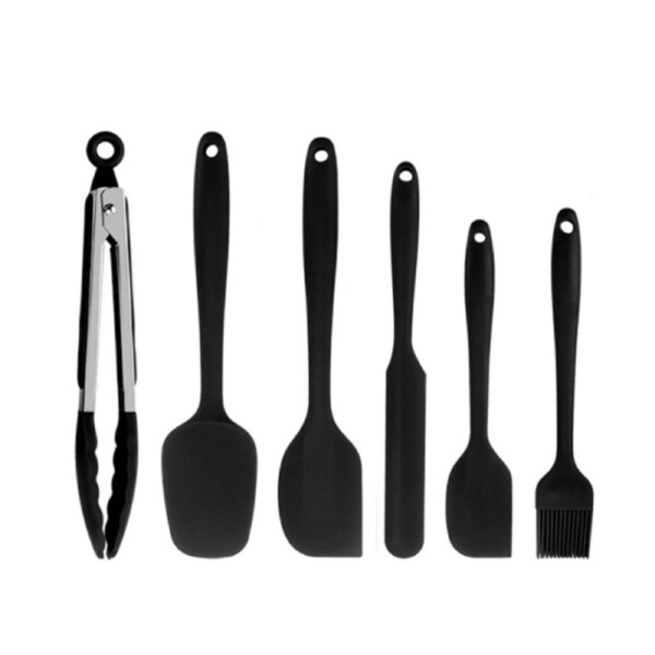 Nevenka 6Pcs Food Silicone Spatula Set High Heat Resistant Spatulas-Black