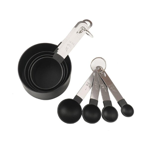 Nevenka 8Pcs Stainless Steel Handle Measuring Cups and Spoons Set-Black