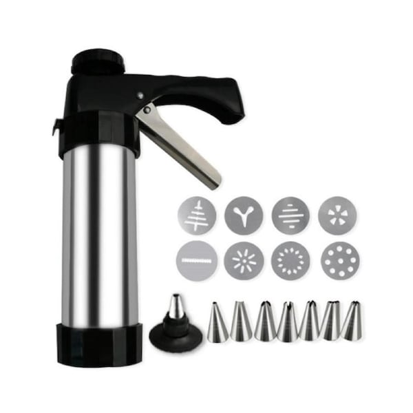 Nevenka Stainless Steel Cookie Press Gun with 8 Discs Molds and Icing Nozzles Tips